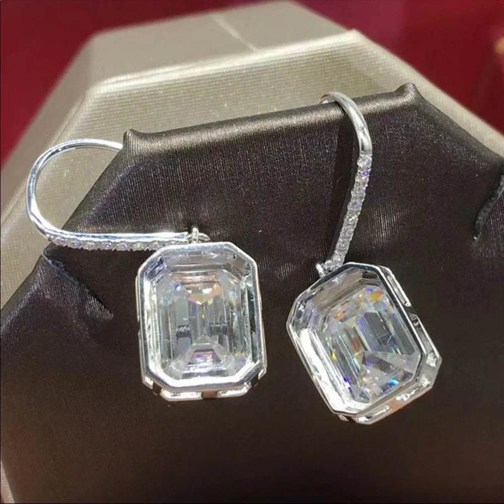 New New Luxury Rectangle 925 Sterling Silver Earrings - Picture 3 of 4
